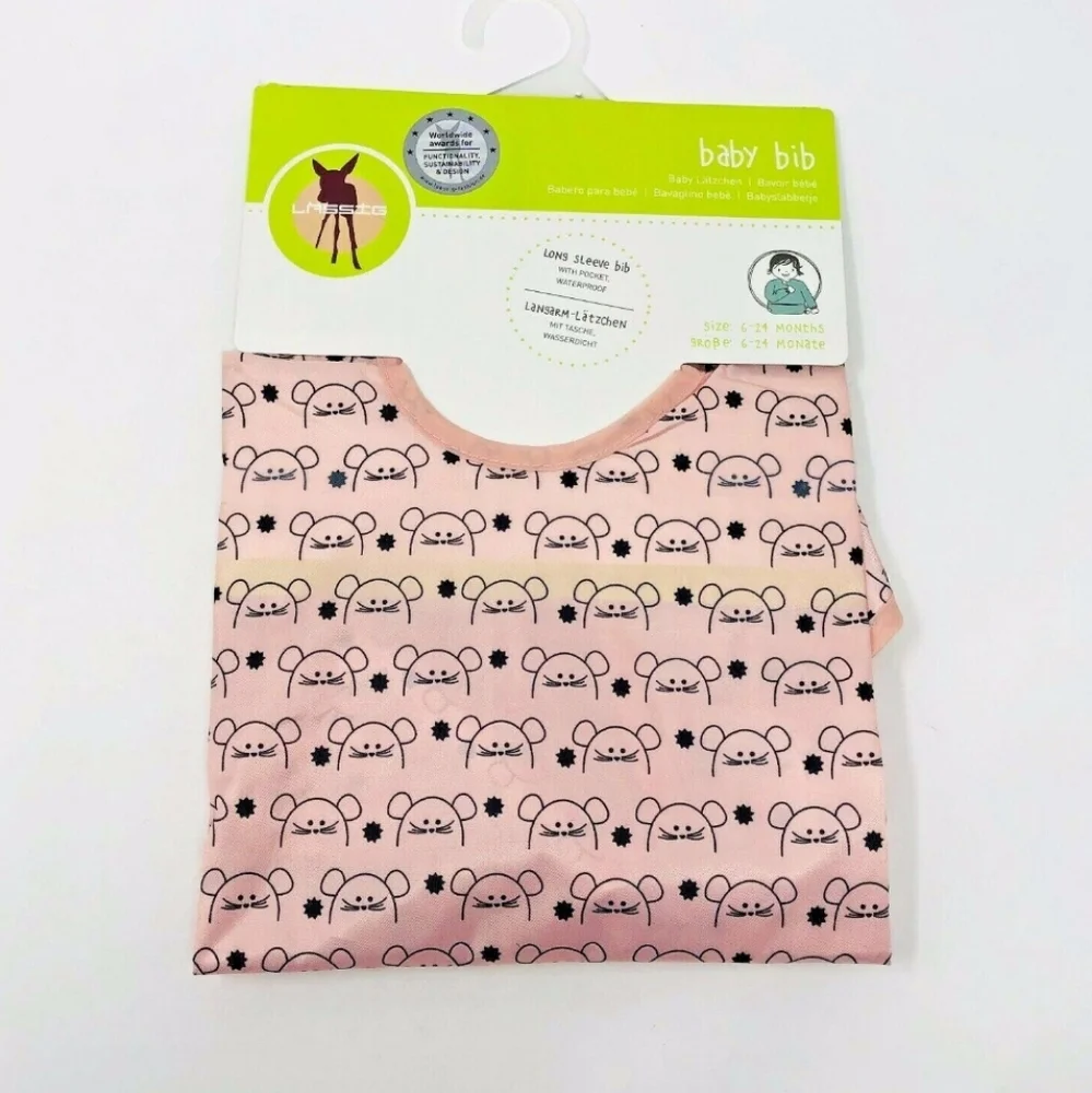 Lassig Little Chums Pink Long Sleeve Pink Mouse Bib